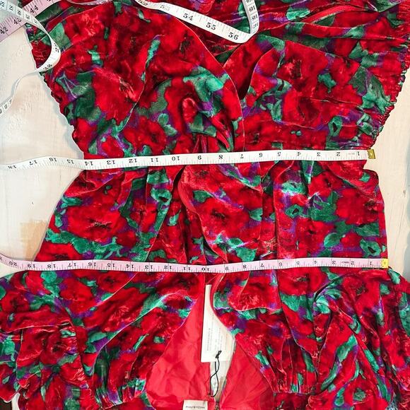 MAGDA BUTRYM Mundo Ruched Floral Velvet Mini Dress Red Multi Size US 6 - Picture 14 of 15